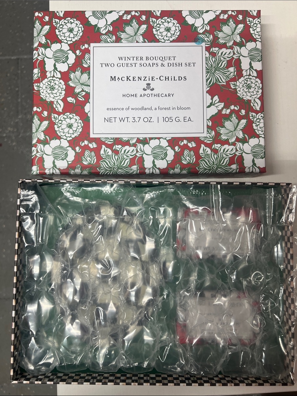 MacKenzie-Childs Winter Bouquet Soap & Dish Set - Red, Green, White